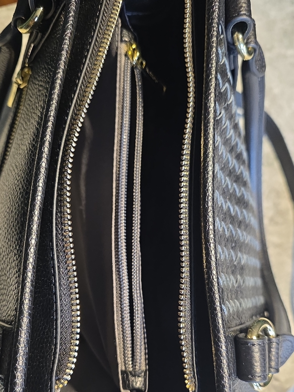 Black Woven-Panel Satchel with Top Handles - Picture 4 of 5